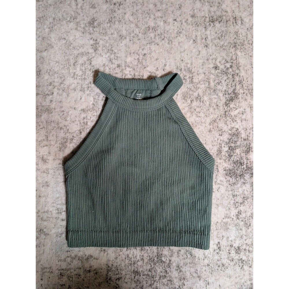 Aerie Ribbed High Neck Ribbed Racerback Crop Tank Top Green Women’s Size Small
